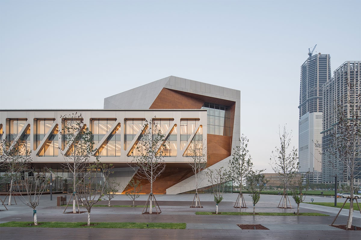 Parklex Prodema natural wood cladding panels for facades at the Tianjin Juilliard Music School, by Diller Scofidio + Renfro