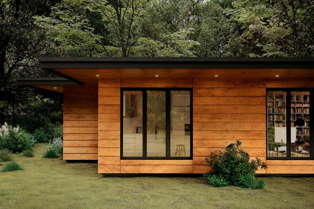 Revestimiento exterior Parklex Prodema, lamas y falso techo de madera natural para fachadas ventiladas