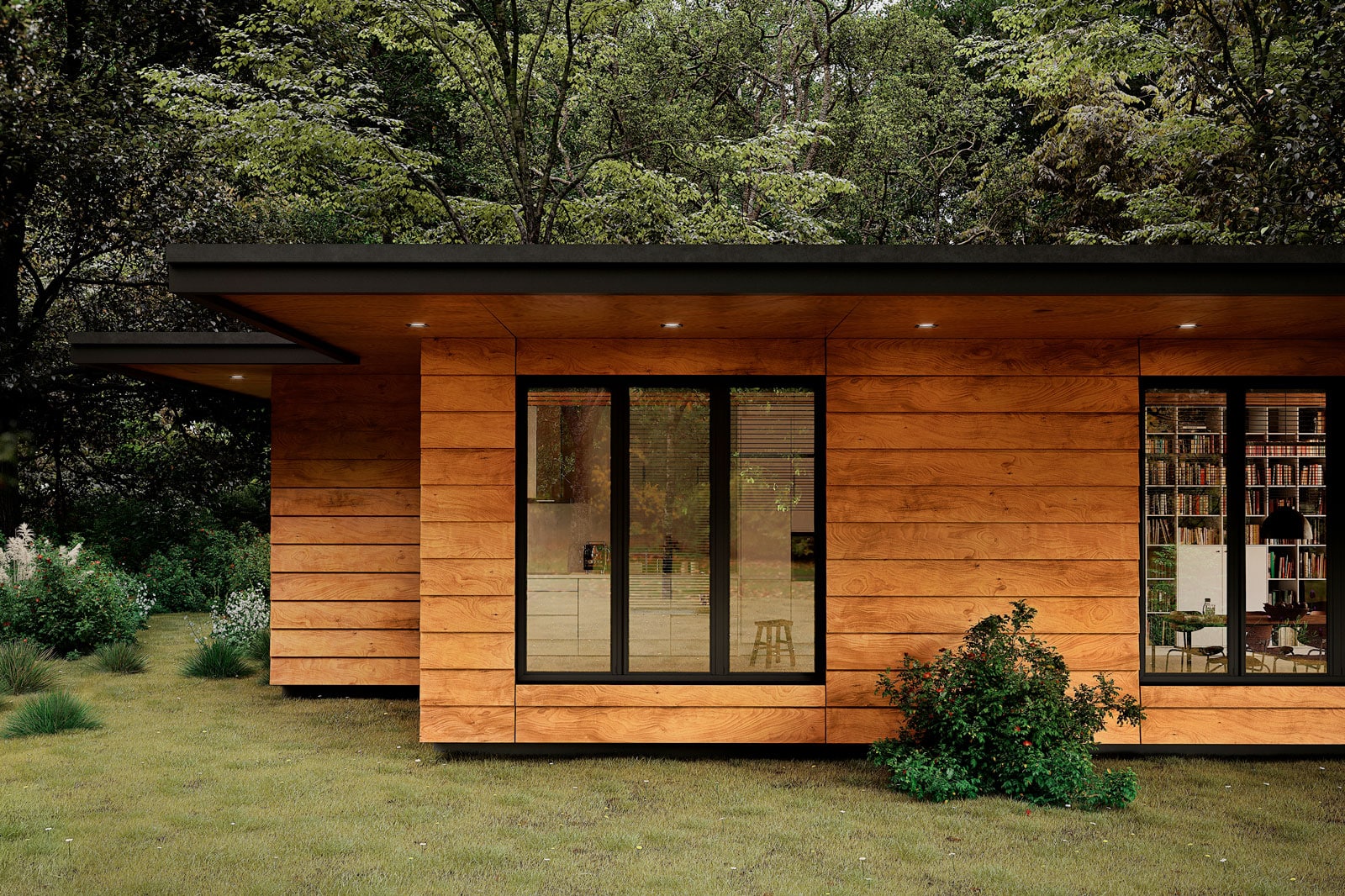 Revestimiento exterior Parklex Prodema, lamas y falso techo de madera natural para fachadas ventiladas