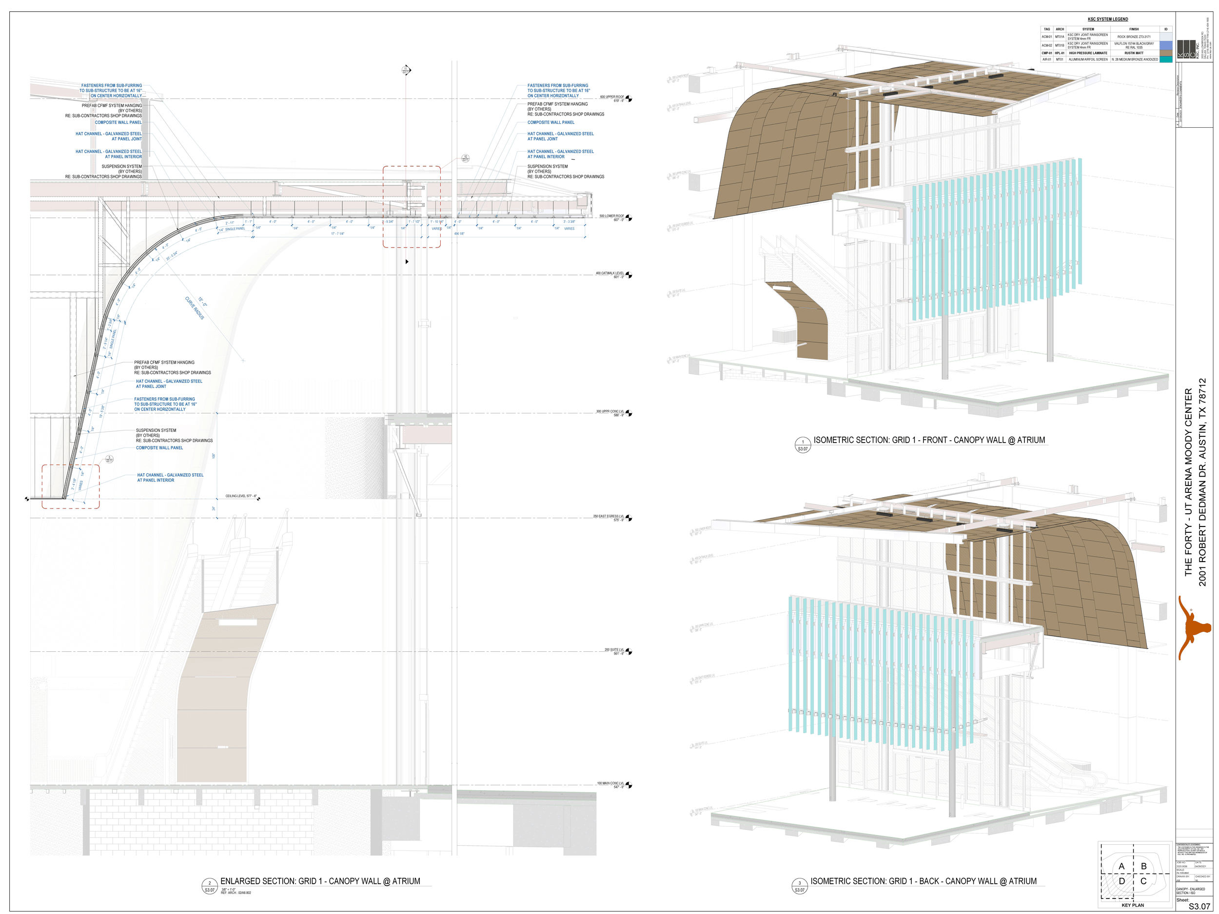 Detalles en sección de la marquesina / Cortesía de GENSLER/KSC, INC.
