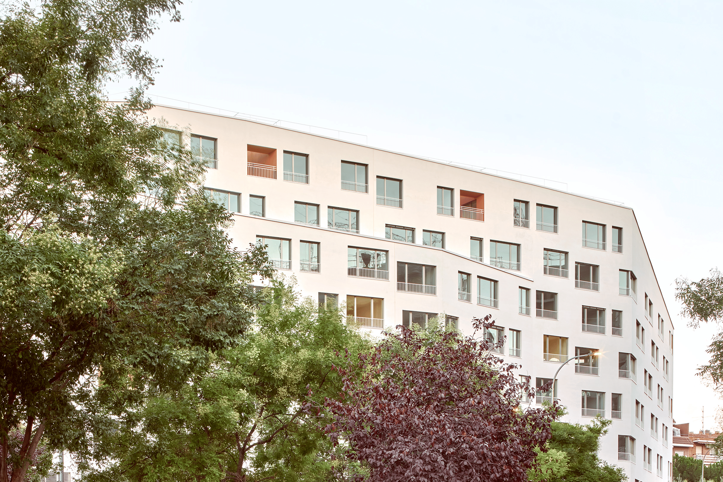 Example of engineered natural timber for the architecture in the SFJ6 building in Madrid